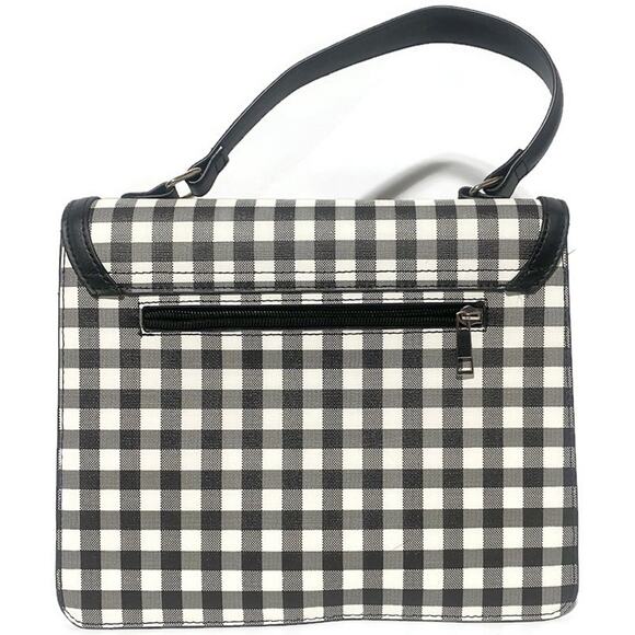 Cato Satchel Purse Black & White Plaid Faux Leather w/Crossbody Strap & Accents - Picture 4 of 7